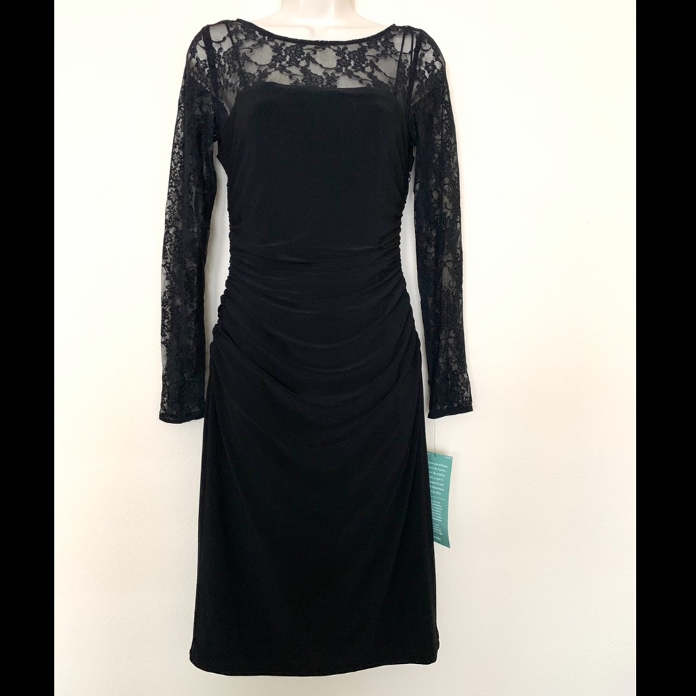 Black Lace Top Long Sleeve Midi Dress